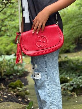 Gucci Red Leather Soho Shoulder Bag with Tassel